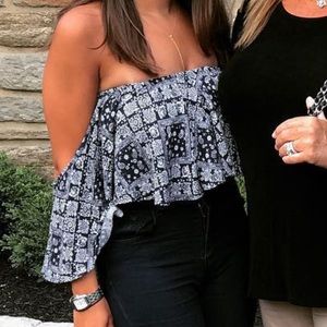 Navy and white patterned vintage Havana top